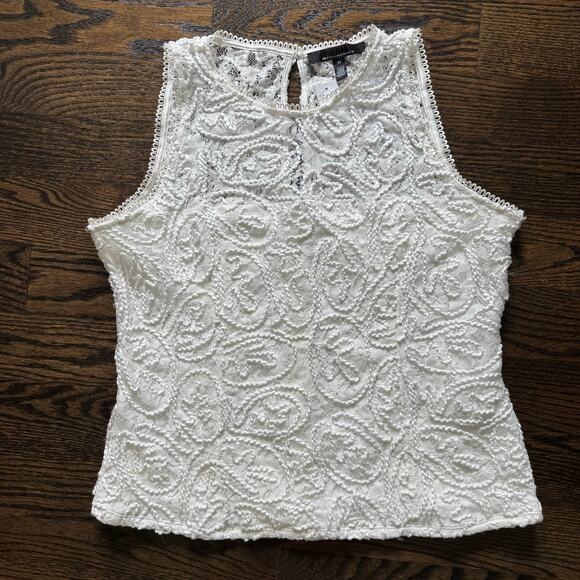 WHBM Sleeveless Blouse Lace Shell Embroidered Ecru Size 14 NEW - Picture 12 of 14